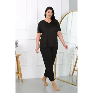 Giyim Kadın Büyük Beden Kısa Kol Penye Pijama Takımı Siyah