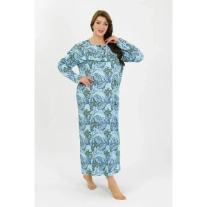 Giyim Kadın Büyük Beden Uzun Kol Mavi Anne Gecelik