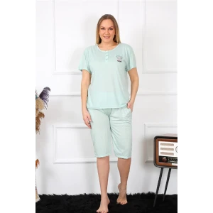 Giyim Kadın Büyük Beden Viscon Su Yeşili Kapri Pijama Takım