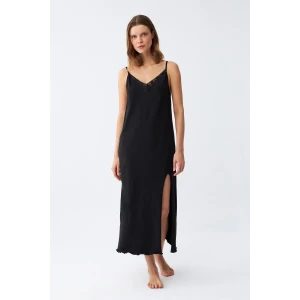 Giyim Kadın İp Askılı Uzun Gecelik Siyah