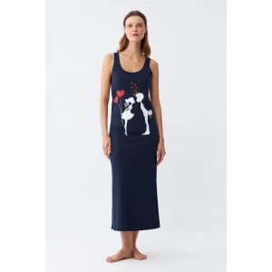 Giyim Kadın Kalın Askılı Penye Uzun Lacivert Gecelik