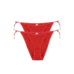 Giyim Kadın Kırmızı Yandan Bağlamalı 2li String Slip