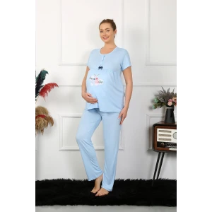 Giyim Kadın Kısa Kol Hamile Lohusa Pijama Takımı Mavi