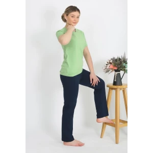 Giyim Kadın Kısa Kol Pamuk Penye Pijama Takım Fıstık Yeşili