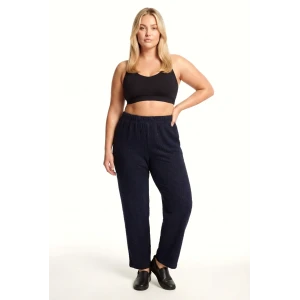 Giyim Kadın Lacivert Dokulu Büyük Beden Cepli Pijama Altı Rahat Kesim Esnek Bel Günlük Ev Giyim Alt