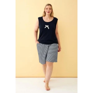 Giyim Kadın Lacivert Kurdele Detaylı Şortlu Büyük Beden Pijama Takımı