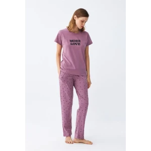 Giyim Kadın Mor Yıldız Desenli Penye Kısa Kol Pijama Takımı