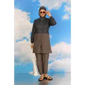 Giyim Kadın Pantolonlu Desenli Tam Tesettür Mayo Füme