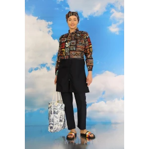 Giyim Kadın Pantolonlu Desenli Tam Tesettür Mayo Lacivert