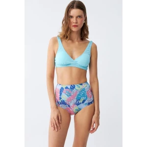 Giyim Kadın Pedli Üst Tropik Desenli Yüksek Bel Bikini Takımı - Buz Mavisi