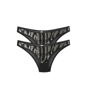 Giyim Kadın Siyah Zebra Desenli Payetli 2li Slip