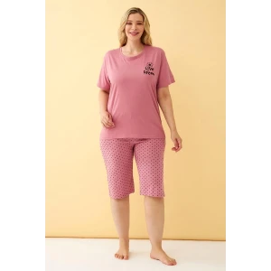 Giyim Kadın Somon “Live the Dream” Yazılı Büyük Beden Kapri Pijama Takımı