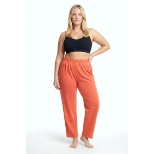 Giyim Kadın Turuncu Dokulu Büyük Beden Cepli Pijama Altı Rahat Kesim Esnek Bel Günlük Ev Giyim Alt