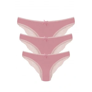 Giyim Pamuklu Dantelli 3lü Külot Pudra