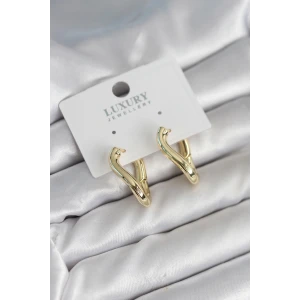 Gold Renk Eğik Halka Model Pirinç Kadın Küpe - TJ-BKP11312