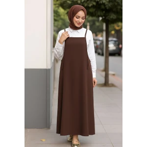 Kadın Acı Kahverengi Basic Ayarlanabilir Askılı Jile Elbise
