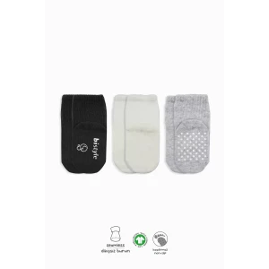 Kaymaz Penye Soket Çorap 3lü  Siyah Ekru Gri