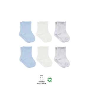 Penye Soket Çorap 6lı  Mavi Ekru Gri