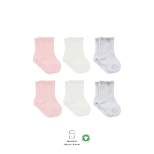 Penye Soket Çorap 6lı Pembe Ekru Gri