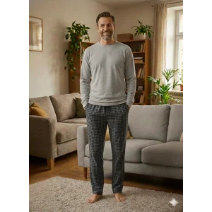 Pijalüx Tek Alt Örme Ekose Ev Pantolonu