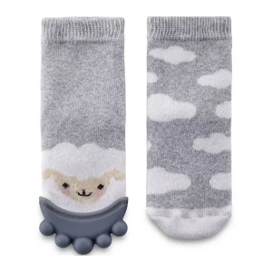 Silikon Diş Kaşıyıcılı Havlu Bebek Çorap Gri