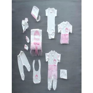 Taçlı Prensesim Nakışlı  10lu Zıbın Takımı Hastane Çıkışı Pembe