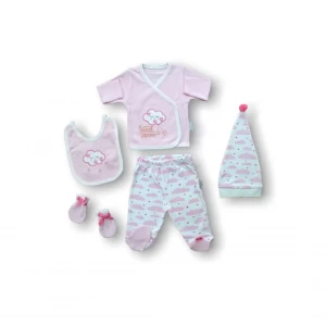 Uykucu Bulut Nakışlı  5li Zıbın Takımı Hastane Çıkışı Pembe