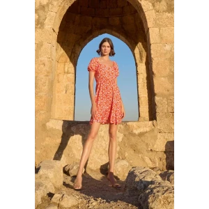 Viskon Çiçek Desenli Kısa Kollu Elbise