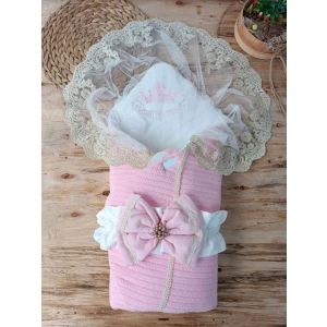 Yenidoğan Tericotton Örgülü Trilüx Bebek Battaniyesi Kundak Pembe