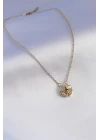 316L Çelik Gold Renk Açılır Yonca Model Zirkon Taşlı Kadın Kolye - TJ-BKO7292