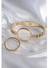 316L Çelik Gold Renk Arpa İşleme Açılabilir Fanus Model Kadın Kelepçe - TJ-BB5911