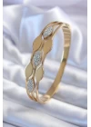 316L Çelik Gold Renk Arpa Model Zirkon Taş Detay Kadın Kelepçe Bileklik - TJ-BB5600
