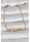 316L Çelik Gold Renk Atatürk İmza Model Kadın Bileklik - TJ-BB6659