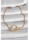 316L Çelik Gold Renk Ay Yıldız Model Kadın Bileklik - TJ-BB6661