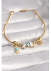 316L Çelik Gold Renk Balık Figür Nazar Boncuk İşleme Kadın Bileklik - TJ-BB5954