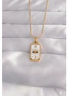 316L Çelik Gold Renk Beyaz Mineli Göz Figür Tarot Kolye - TJ-BKO9037