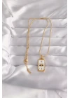 316L Çelik Gold Renk Beyaz Mineli Göz Figür Tarot Kolye - TJ-BKO9037