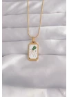 316L Çelik Gold Renk Beyaz Mineli Tarot Kolye - TJ-BKO9039
