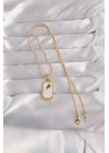 316L Çelik Gold Renk Beyaz Mineli Tarot Kolye - TJ-BKO9039