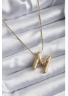 316L Çelik Gold Renk Bubble M Harf Model Kadın Kolye - TJ-BKO7944