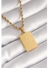 316L Çelik Gold Renk Burgu Zincir Kutup Yıldızı İşleme Plaka Figür Kadın Kolye - TJ-BKO8451