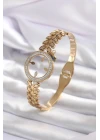 316L Çelik Gold Renk Çeyrek Takılabilen Zirkon Taş Detay Kadın Kelepçe - TJ-BB5548