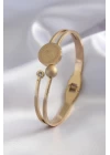 316L Çelik Gold Renk Çeyrk Altın Zirkon Taş Detay Kadın Kelepçe - TJ-BB5152