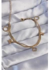 316L Çelik Gold Renk Çift Zincir Yonca Tasarım Bileklik - TJ-BB6181