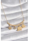316L Çelik Gold Renk Fil Figür Zirkon Taş Detay Kadın Kolye - TJ-BKO9408