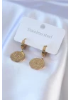 316L Çelik Gold Renk Göz İşleme Zirkon Taş Detay Kadın Küpe - TJ-BKP7702