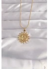 316L Çelik Gold Renk Güneş Figür Vintage Kolye - TJ-BKO9060
