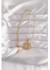 316L Çelik Gold Renk Güneş Figür Vintage Kolye - TJ-BKO9060