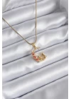 316L Çelik Gold Renk Hilal Kedi Model Zirkon Taşlı Detay Kadın Kolye - TJ-BKO8140