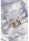 316L Çelik Gold Renk İnci Taşlı Dikdörtgen Model Küpe - TJ-BKP9060